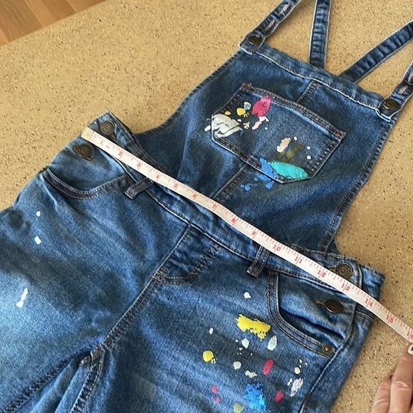 Cat & Jack Blue Denim Overalls with Paint Splatter - Picture 9 of 11